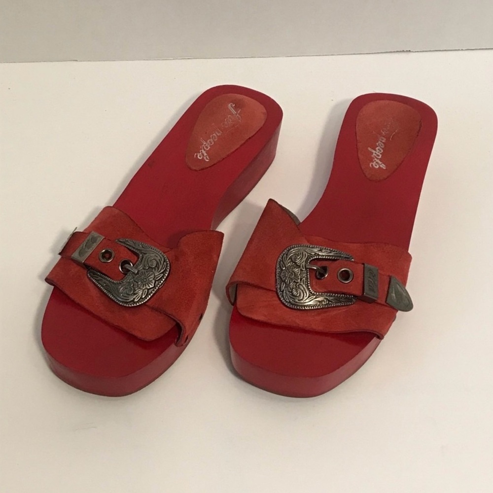 Free people Red Wood Westtown Slides Clogs  39 - Picture 2 of 12